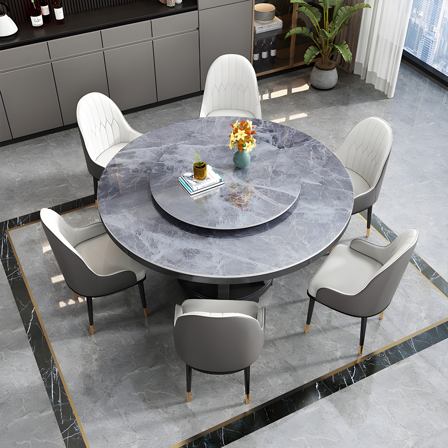 Round Stone Turntable Table Minimalist Furniture with Pedestal Base - image 11