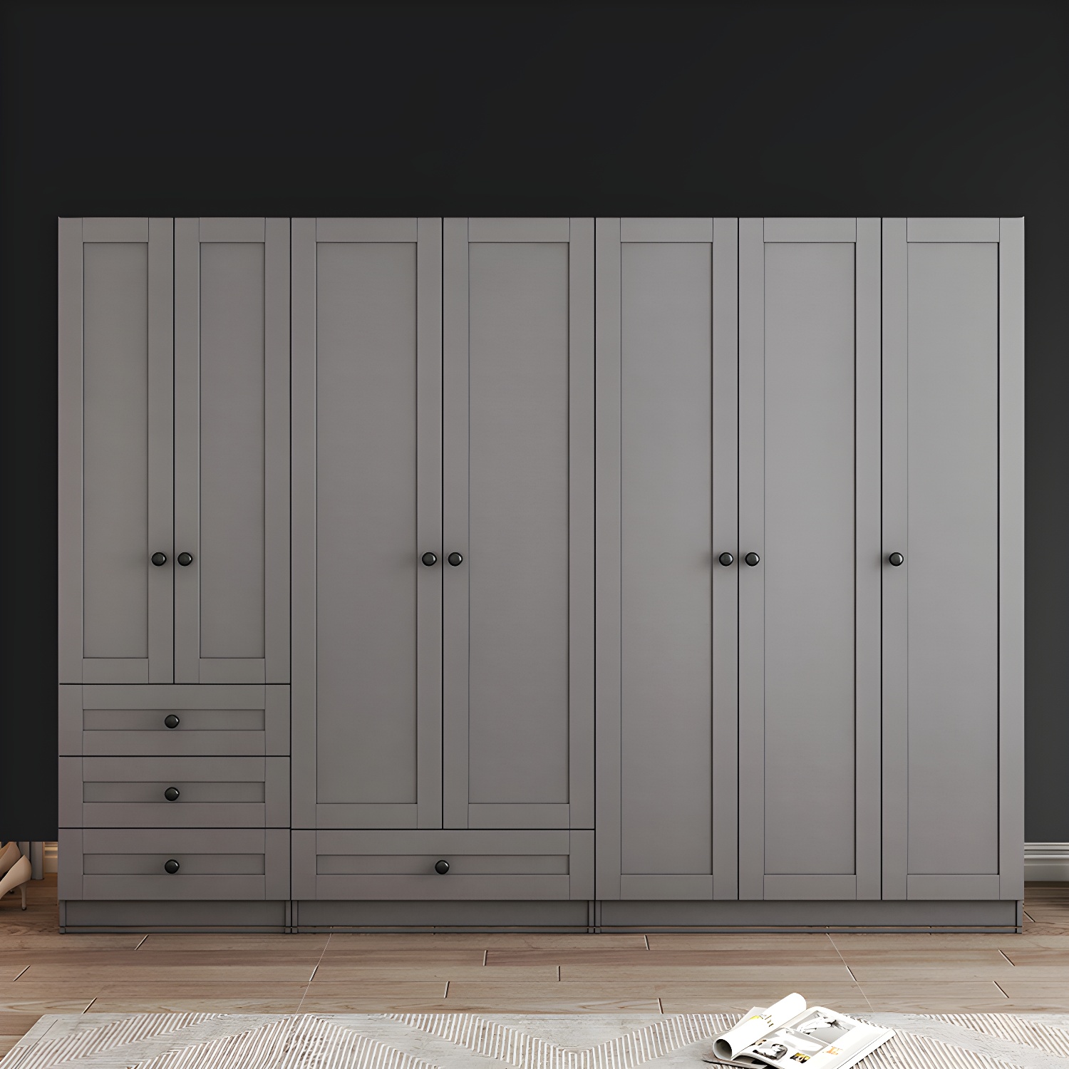 Contemporary Grey Wardrobe Armoire Engineered Wood Wardrobe Closet - image 4