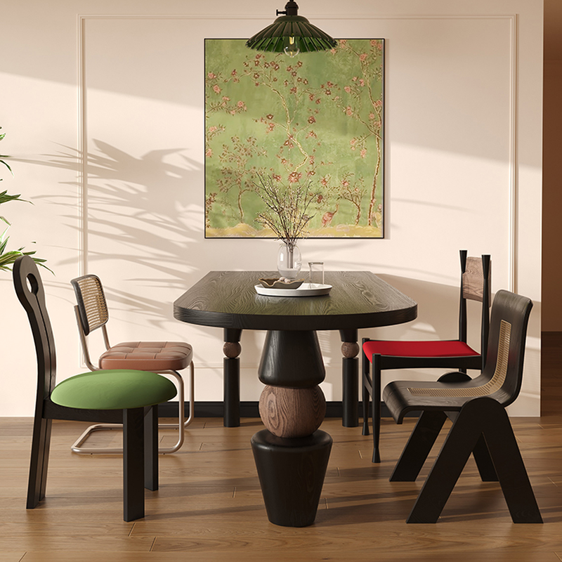 Curved Line Wood Slab Dining Table Set with Three Legs - image 4