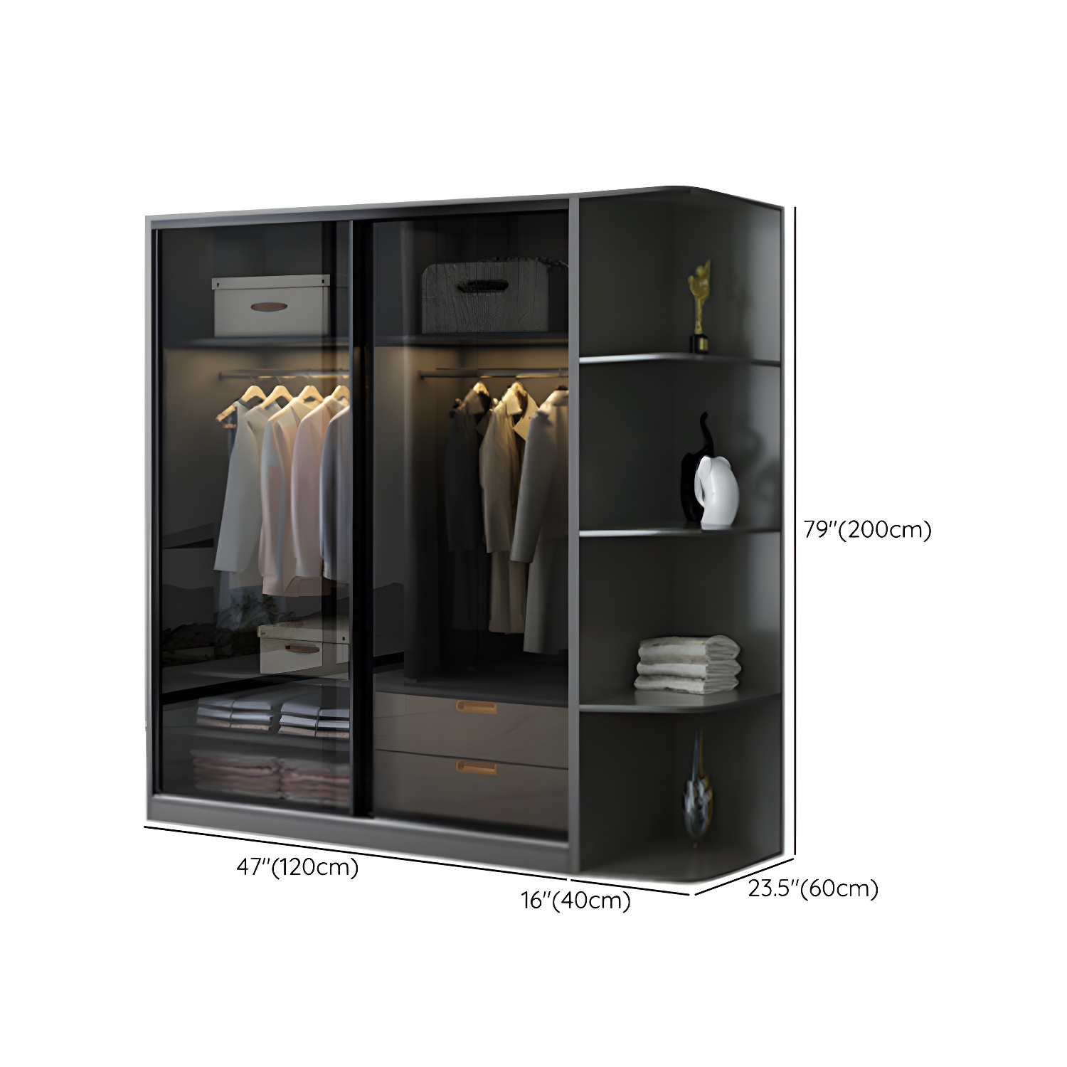 Contemporary Wood and Tempered Glass Wardrobe Freestanding Wardrobe Armoire without Light - image 16