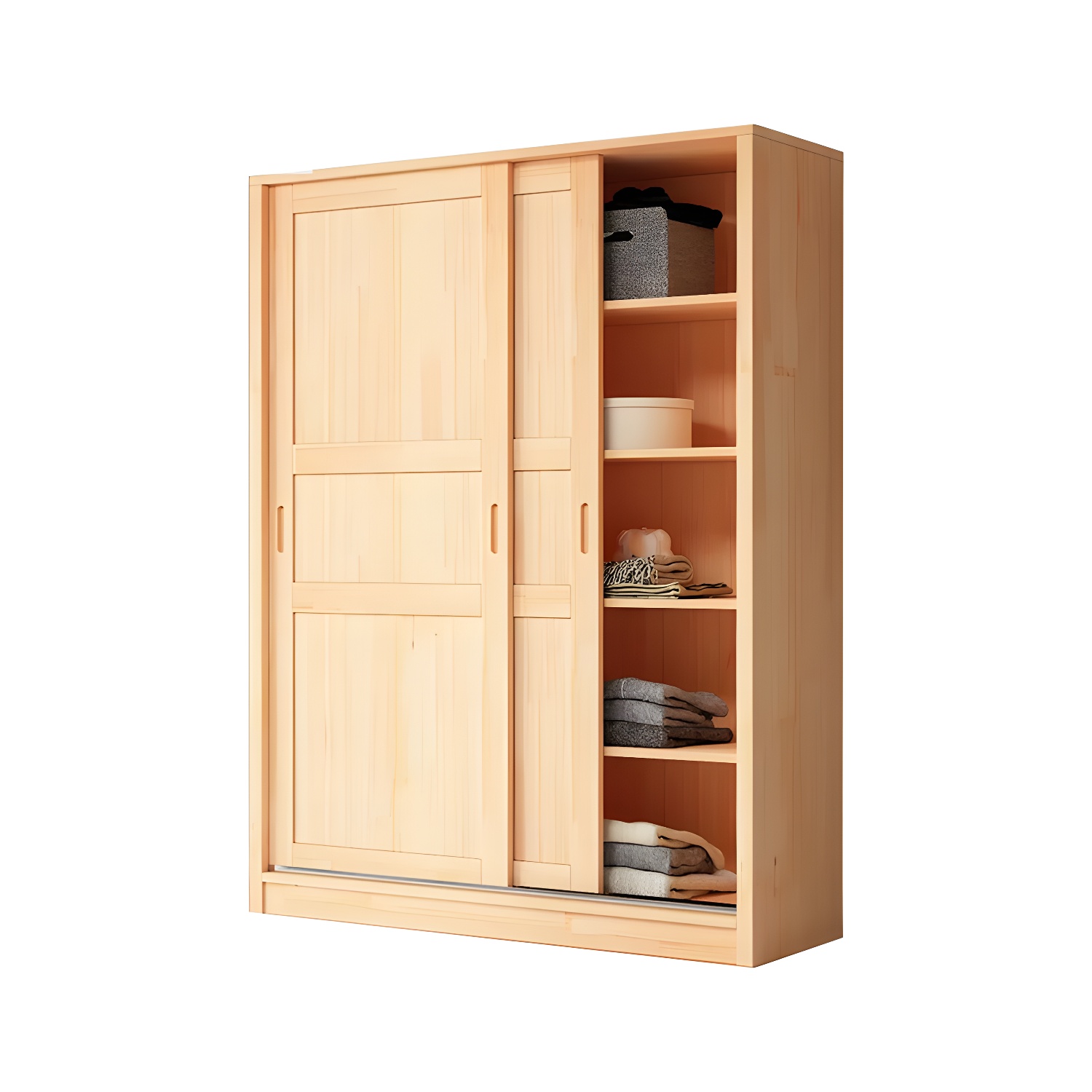 Natural Pine Solid Wood Wardrobe Freestanding Wardrobe with Sliding Doors - image 5