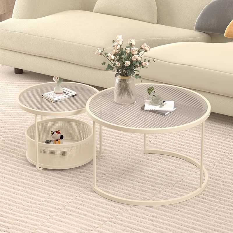 Tan/Transparent Glass Top Nested Accent Table with Frame Base and Stockroom Storage - image 4
