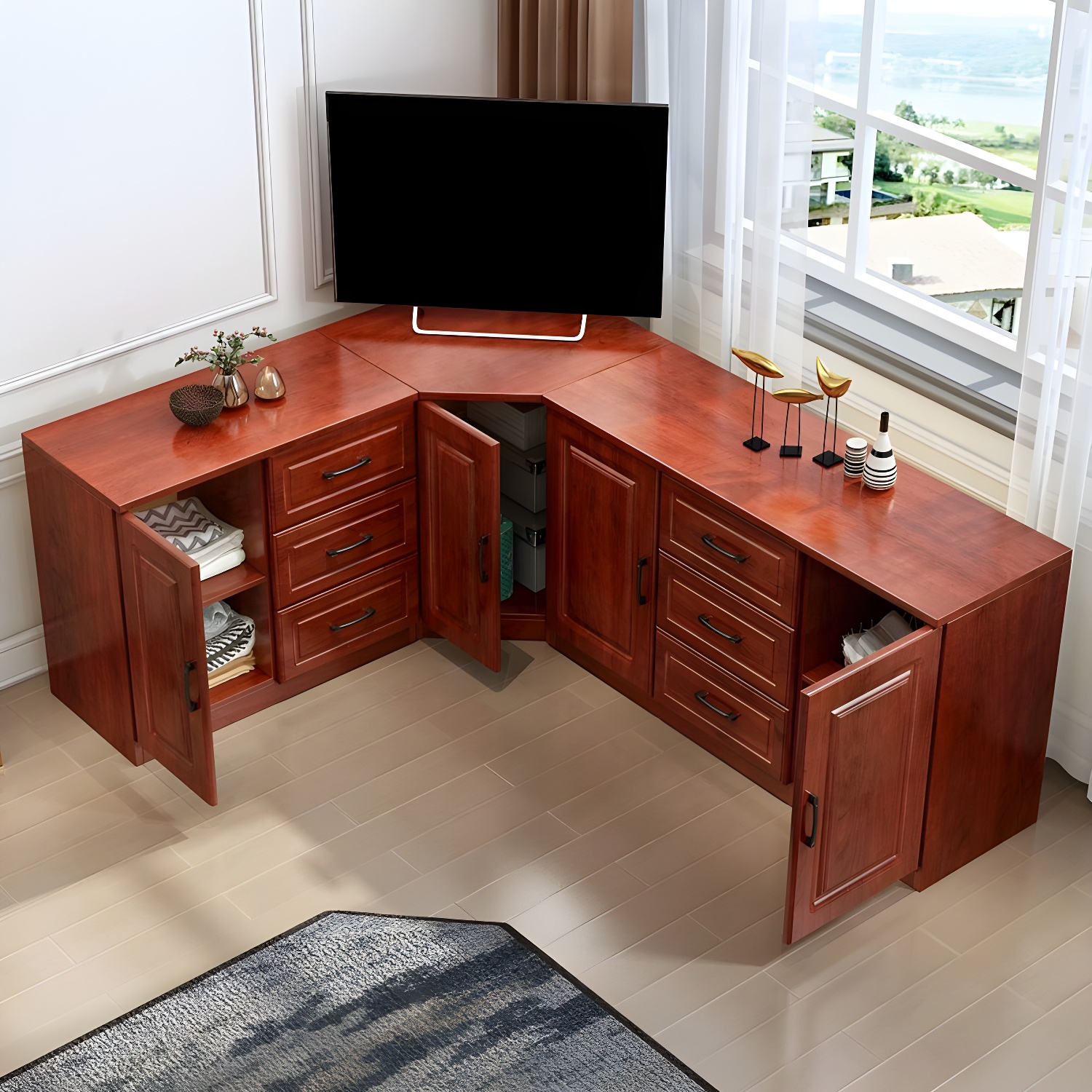 Modern Solid Wood Corner TV Stand Console with 6 - Drawer - 27.56" - image 3
