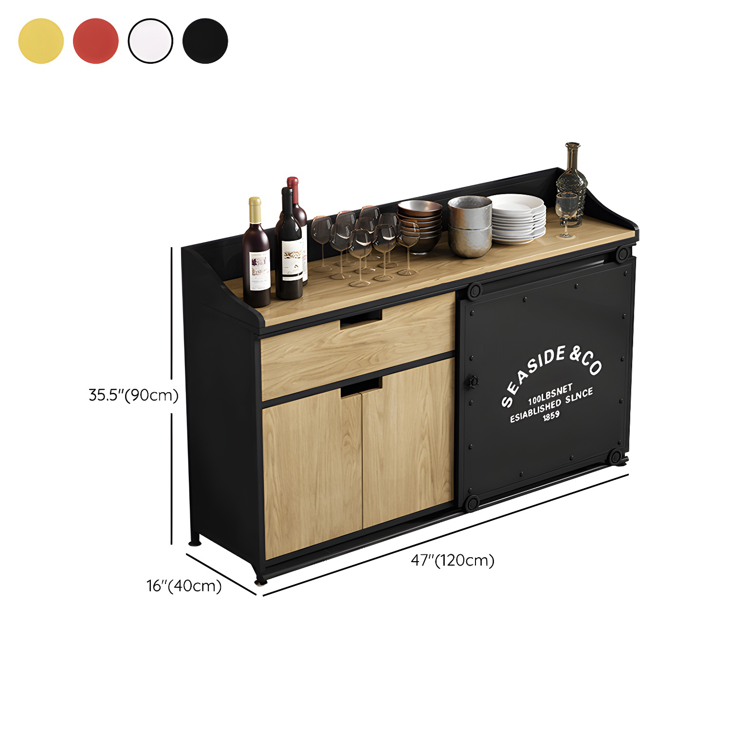 Modern Metal Sideboard with Wood Countertop, Cabinets, and Drawers - image 19