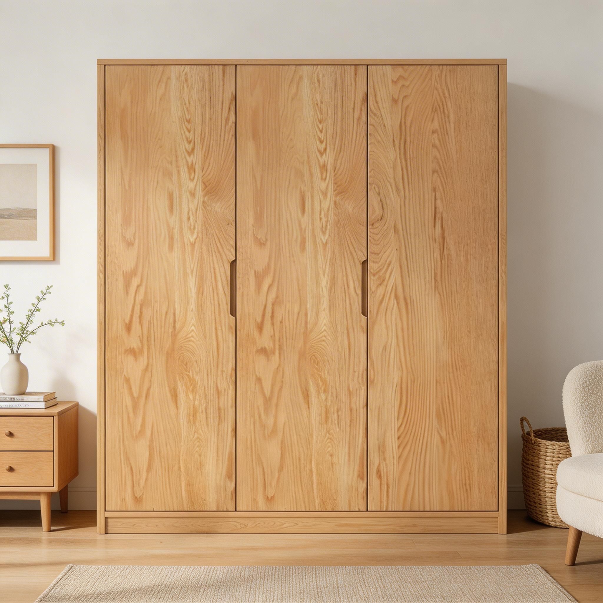 Modern Natural Wood Wardrobe Armoire with Sliding Doors, Drawers, and Shelves - image 31