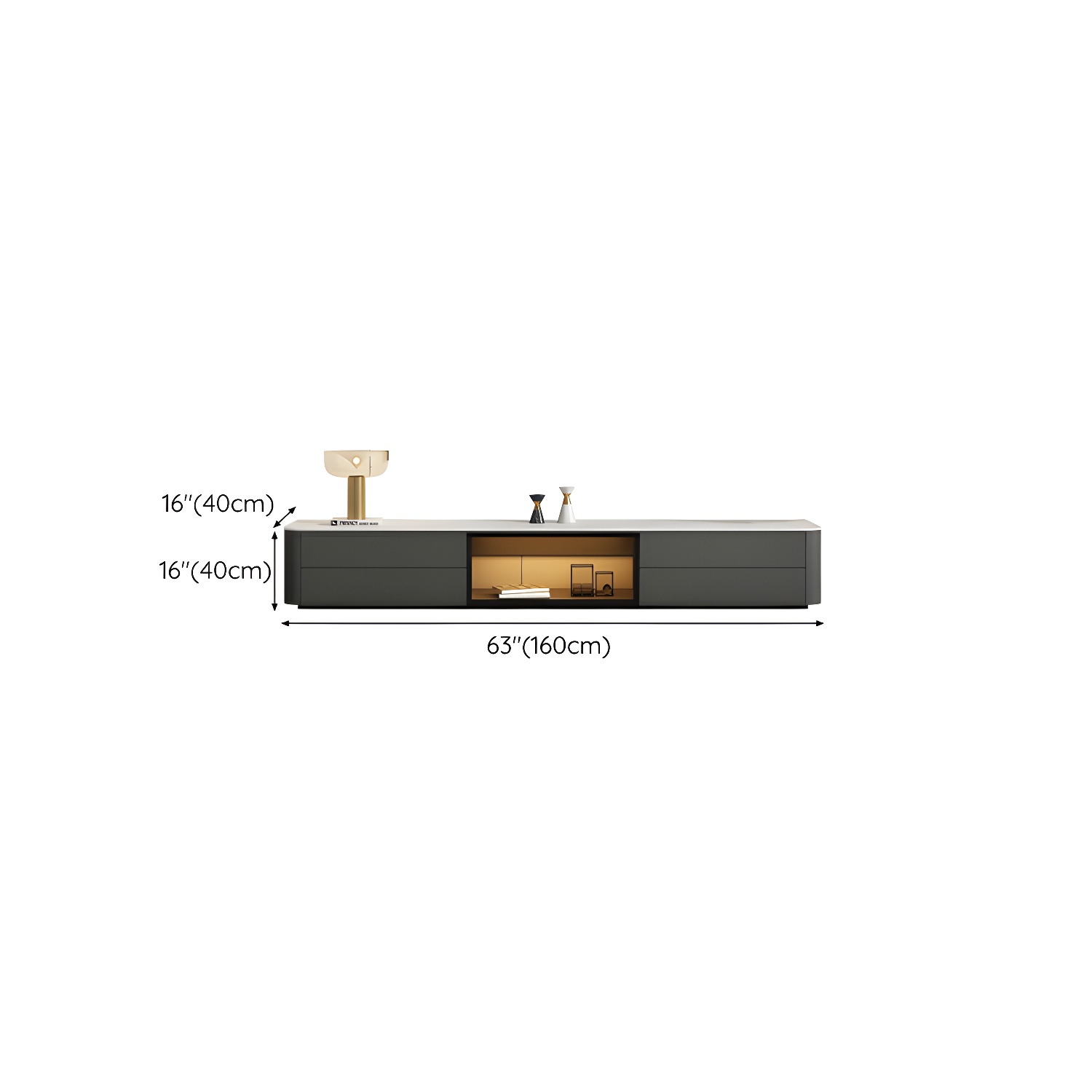 Grey Stone TV Stand with Drawers and Cabinet and No Cable Management for Modern-Style Long TVs - image 17