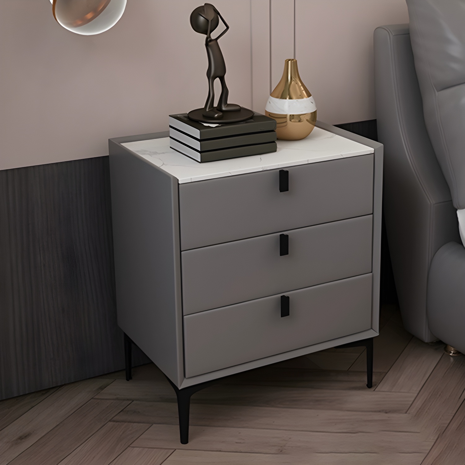 Glam Style Sintered Stone Top 3 Drawers Nightstand for Bedroom - image 4