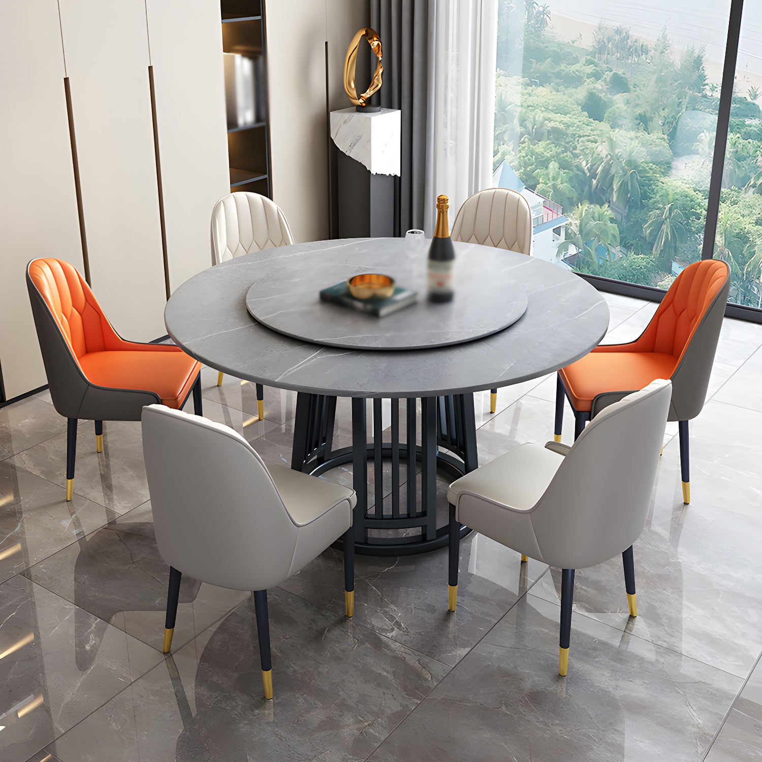 Modern 1/2/7 Pieces Dining Set Round Sintered Stone Dining Table for Dining Room - image 3