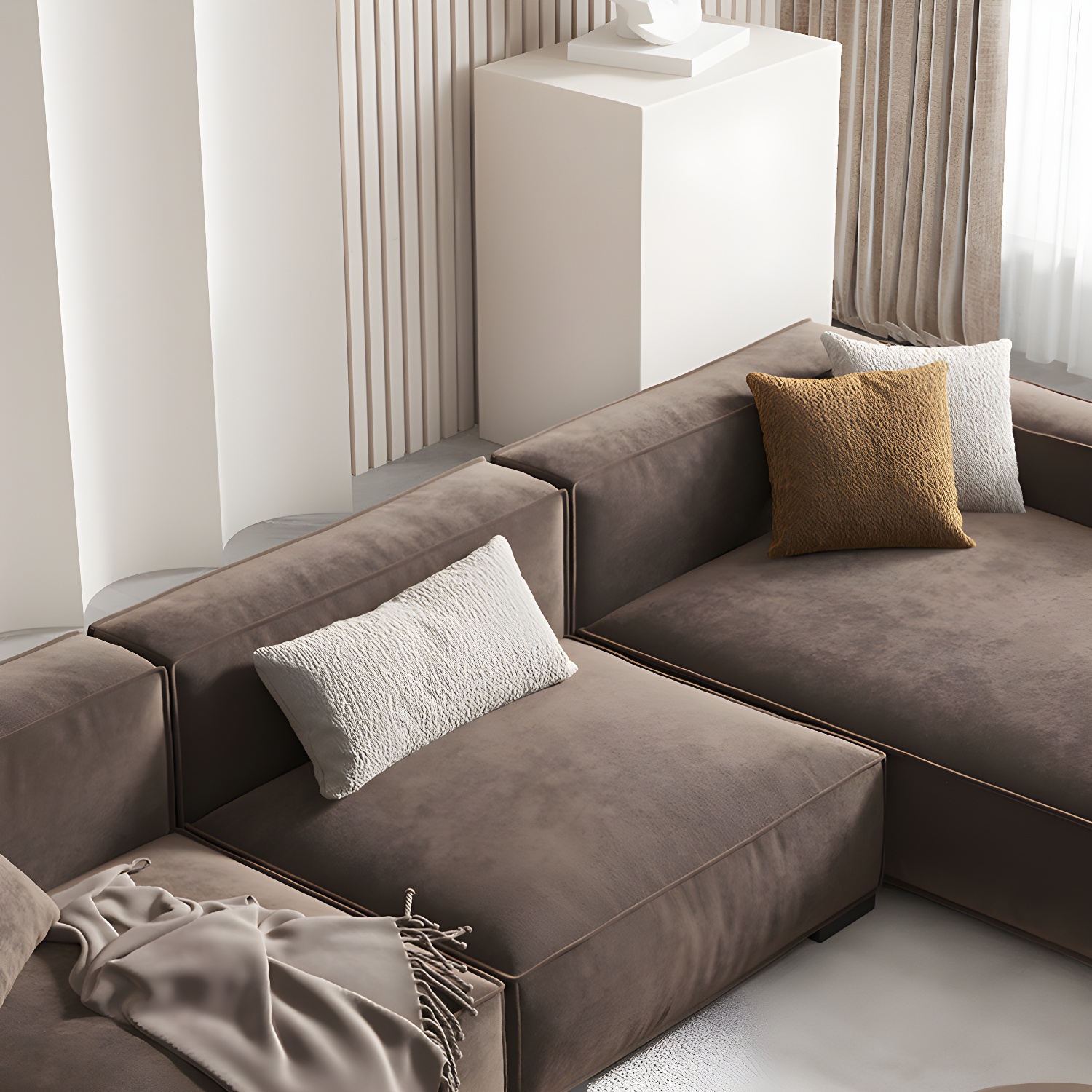 Brown Scandinavian Sectional/Sofa with Square Arm for Apartment - image 6