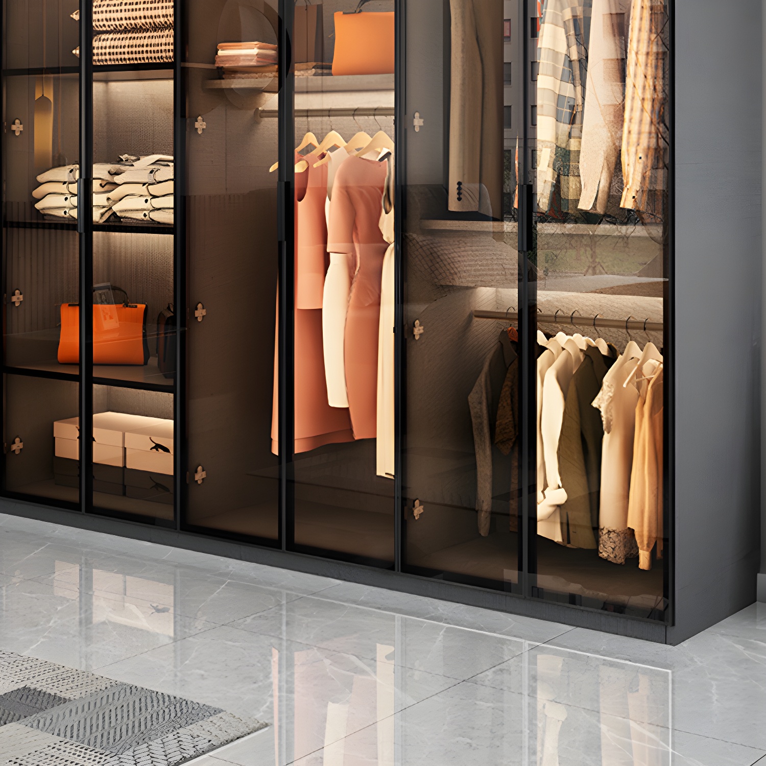 Bedroom Hinged Doors Storage Cabinet Glass Door Wardrobe with Garment Rod - image 6