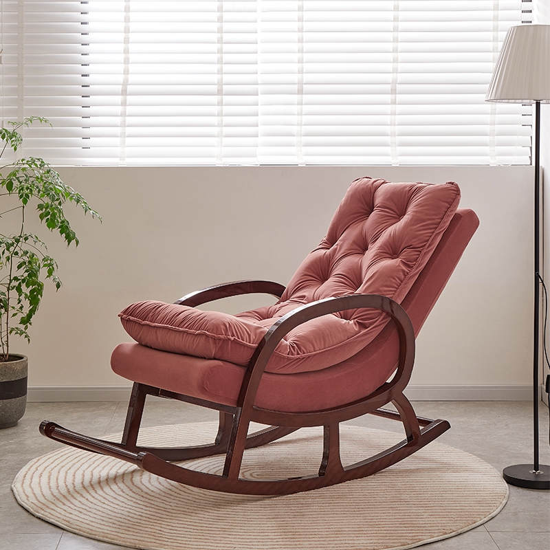 Grey/Blush/Light Green Modish Upholstered Rocking Accent Chair with Round Arm