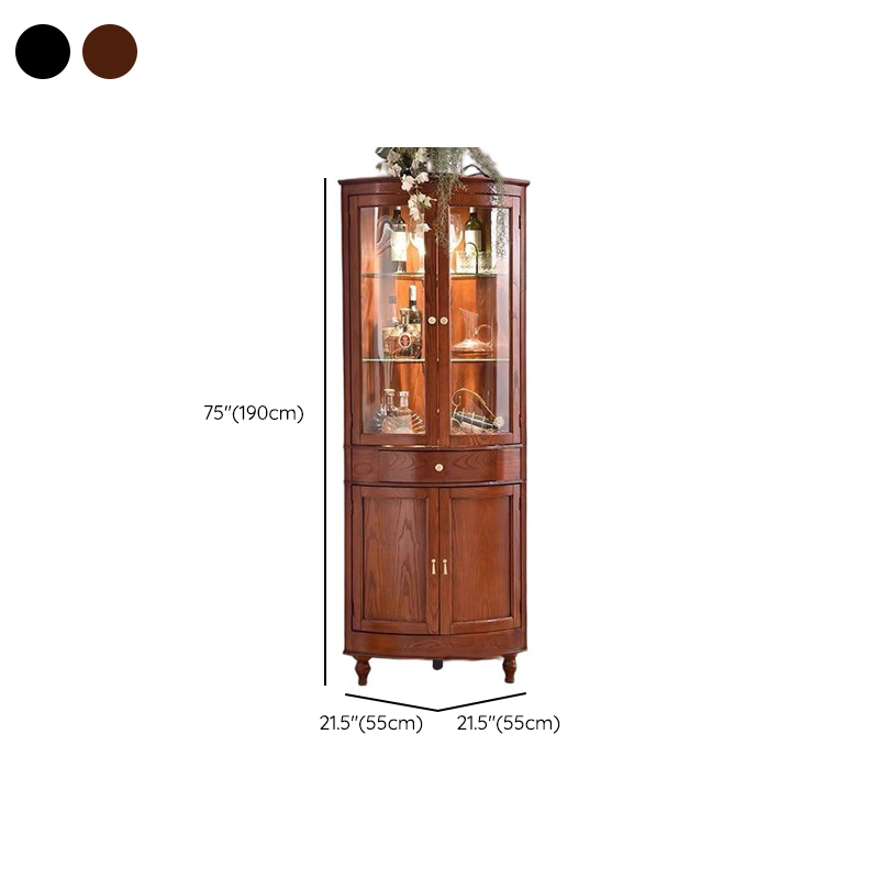 Corner Accent Cabinet with Storage Drawer, Closet, Glazed Door, Cabinet Knobs, Brown Top, and LED Lighting - image 9