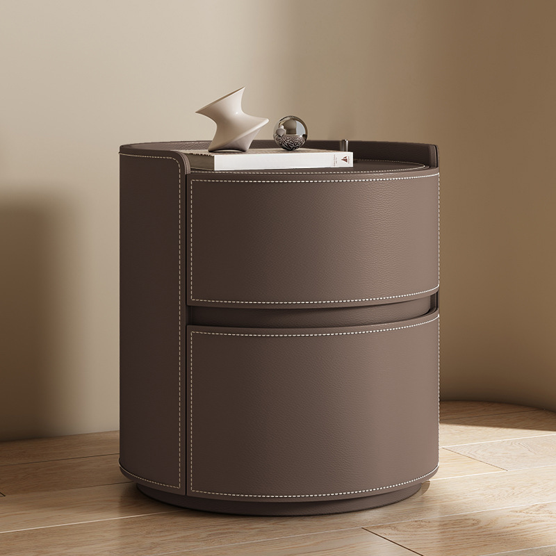 Modern Simple Style Vinyl Leather Nightstand With Drawer Storage, 2 Drawers - image 2