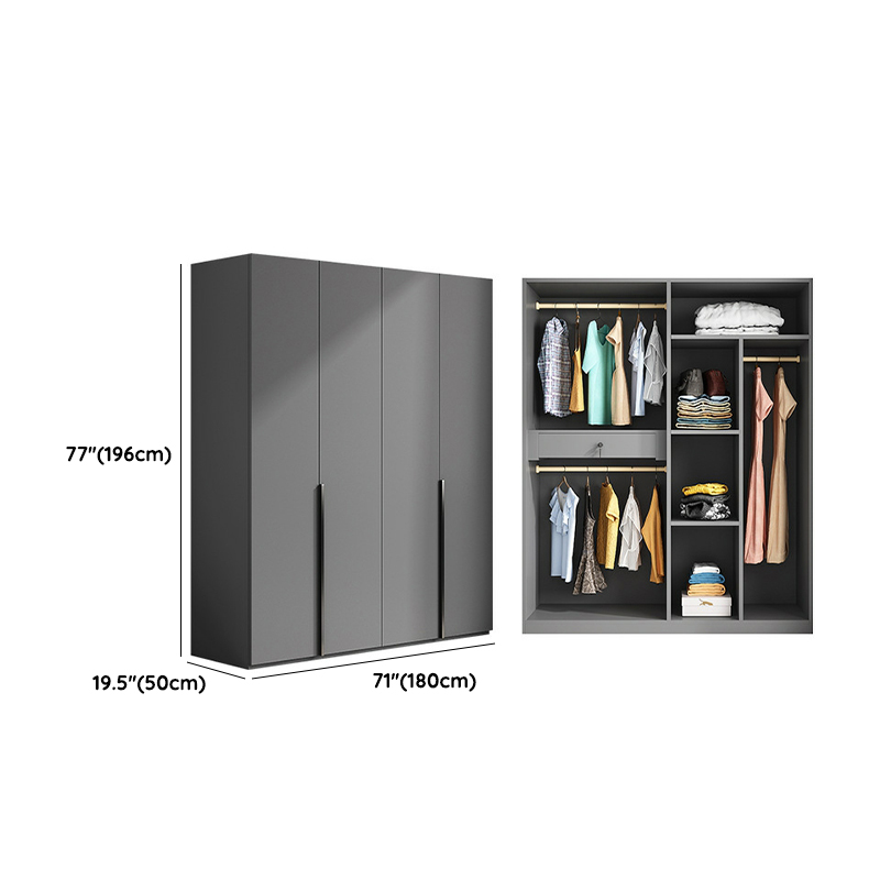 Contemporary Grey Wood Storage Wardrobe with Clothing Rod and Black Handles - image 13