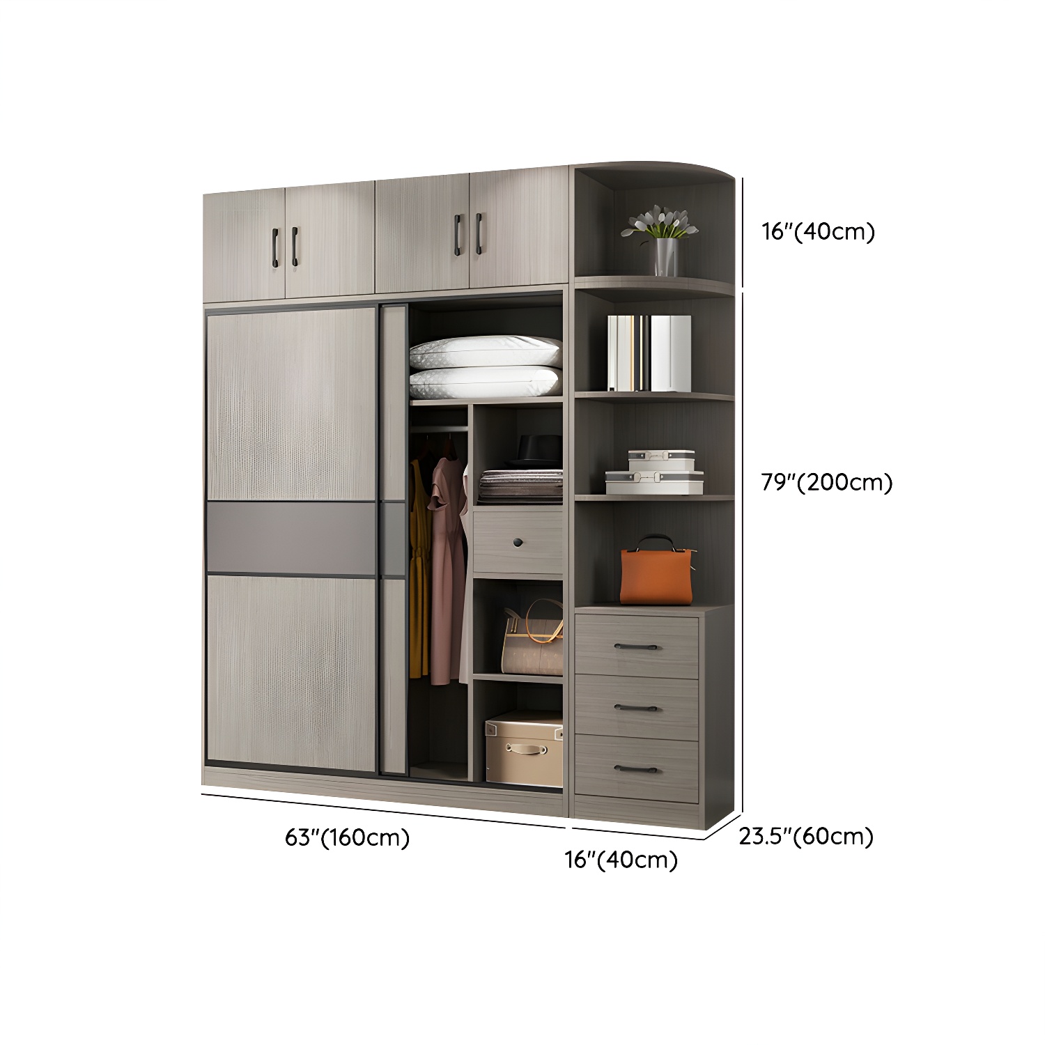 Contemporary Plate Storage Wood Wardrobe with Clothing Rod and Shelves in Light Grey - image 22