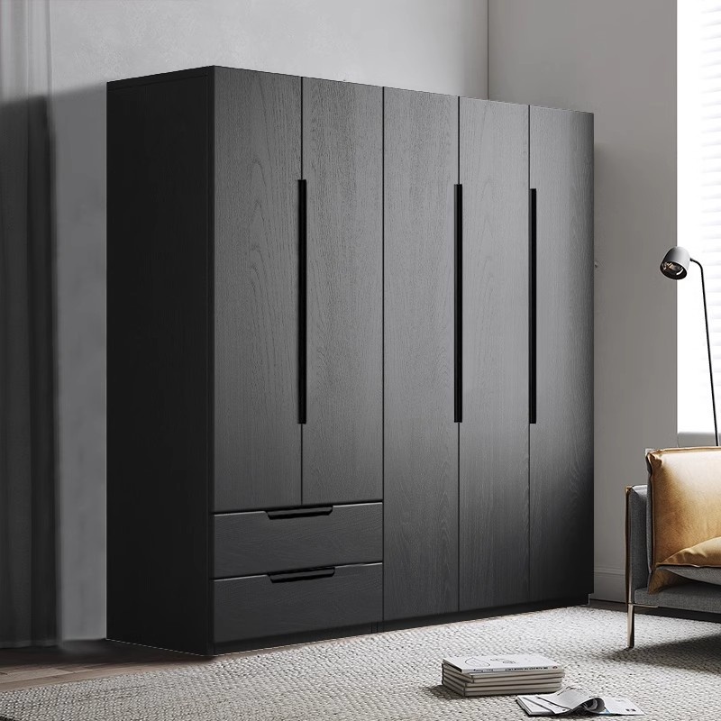 Midnight Black Simplistic Timber Wardrobe Closet with Soft Close Door, Interior Shelves, and Hanging Rod - image 3