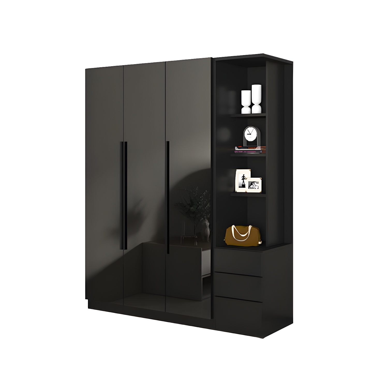 Modern Style Wardrobe Black Colour Glass Wardrobe Closet for Bedroom - image 5