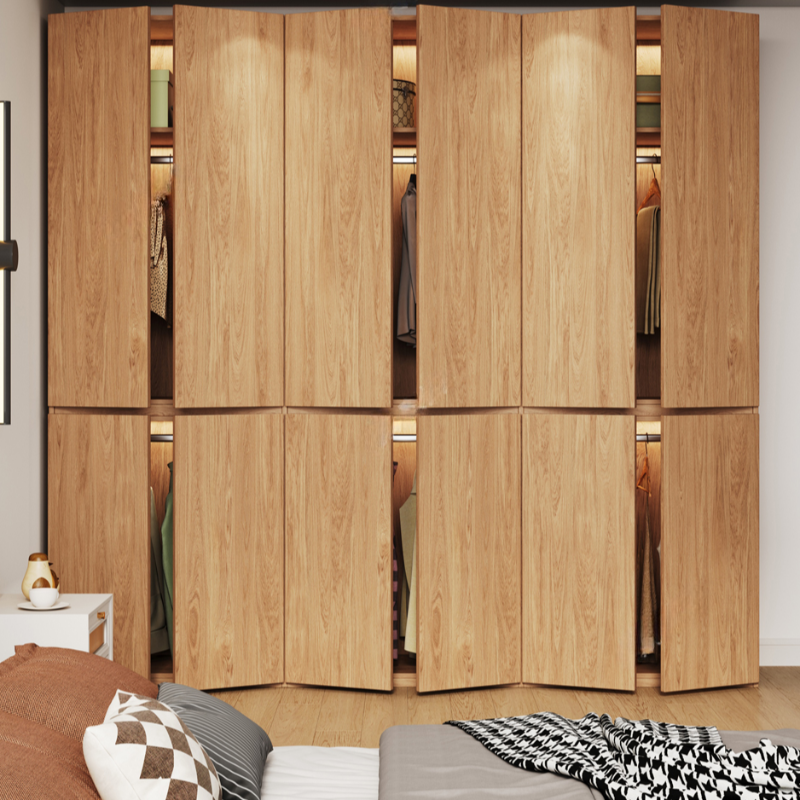 Wood Grain Minimalist Laminate Independent Wardrobe Closet with Soft Close Door, Interior Shelves, and Clothing Rod