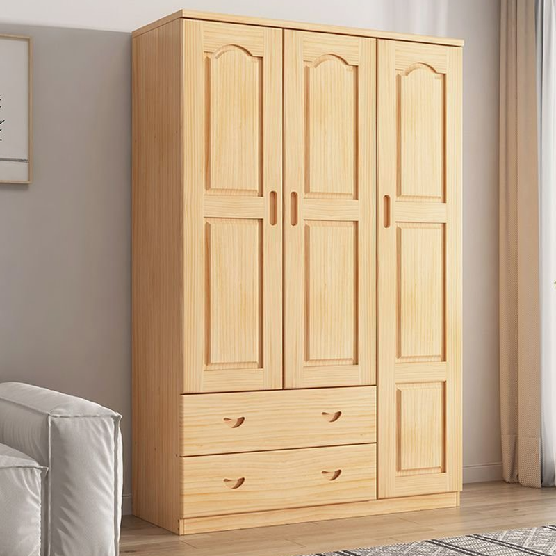 Natural Finish Minimalist Natural Wood Cabinet Armoire with Soft Close Drawer, Soft Close Door, Interior Shelves, and Clothing Rod