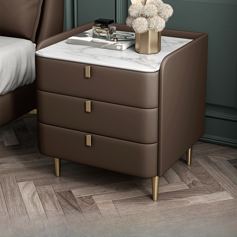 Art Deco 3 Tiers Drawer Storage Bedside Table with Stone Countertop - image 4