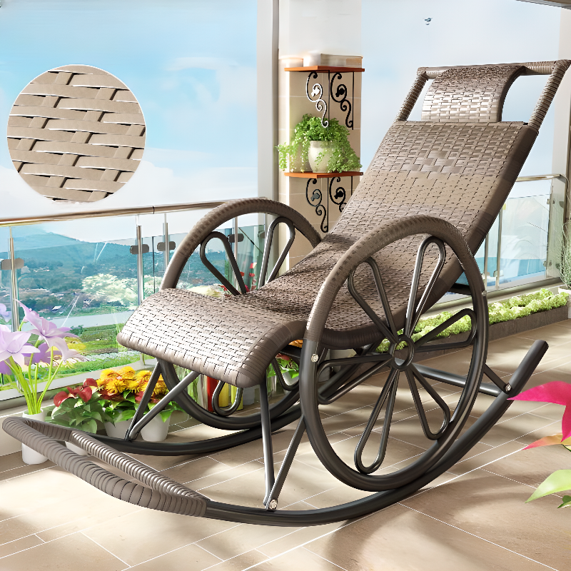 Simple Scratch-tolerant Cane Porch Rocker with Round Arm - image 3