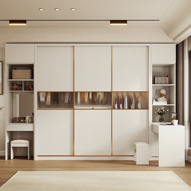 White Minimalist Manufactured Wood Wardrobe Closet with Compartments, Interior Shelves, and Clothing Rod - image 3