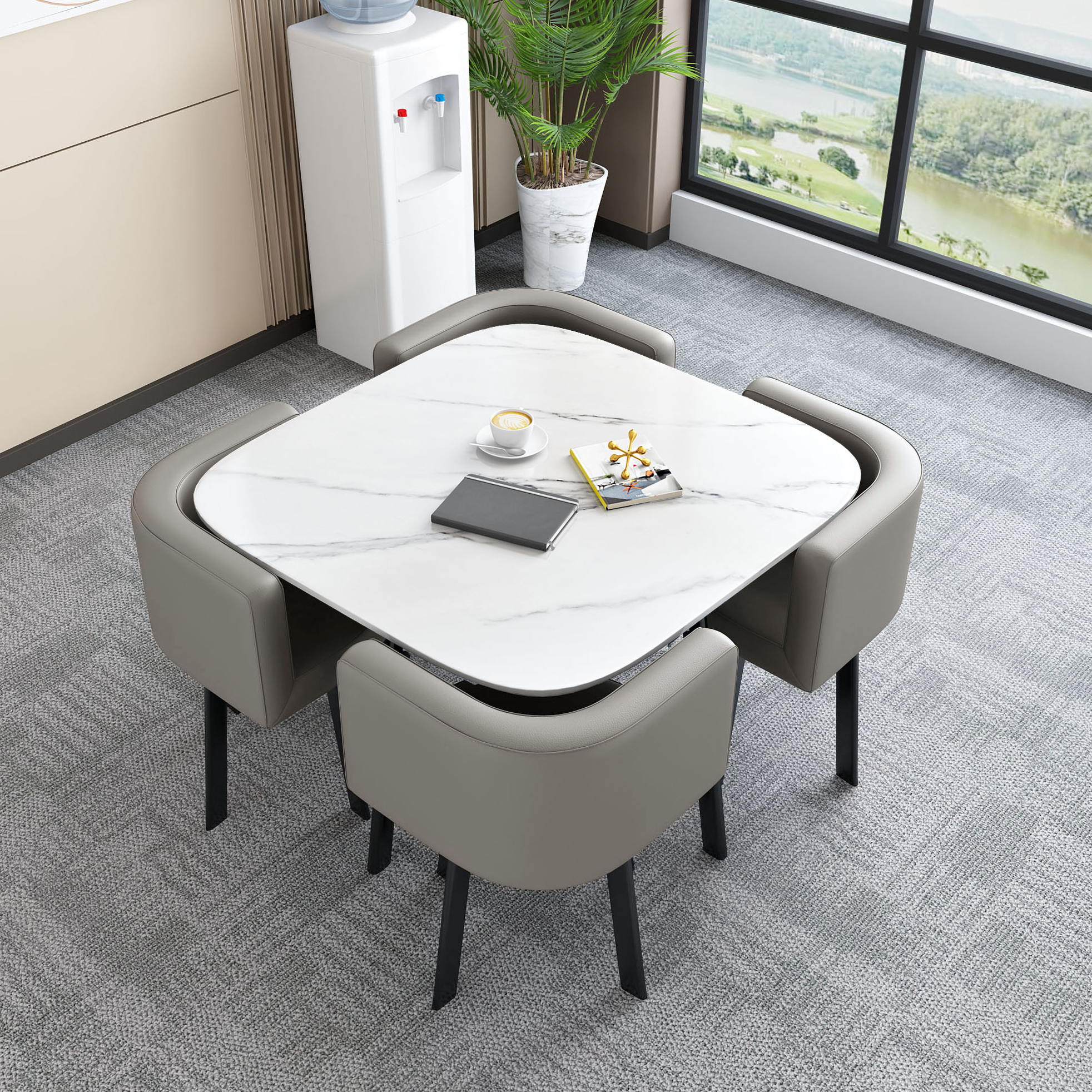 5 Piece Square Shape Sintered Stone Top Dining Room Table Set - image 3
