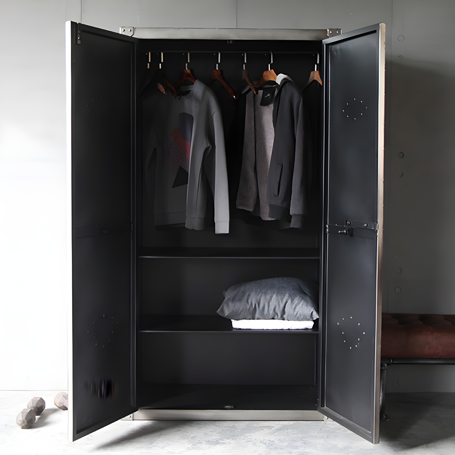 Industrial Metal Wardrobe Closet Freestanding Wardrobe in Grey - image 4