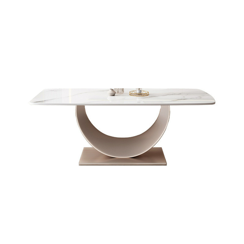 Contemporary Stone Top Dining Table with Metal Pedestal Base - image 8
