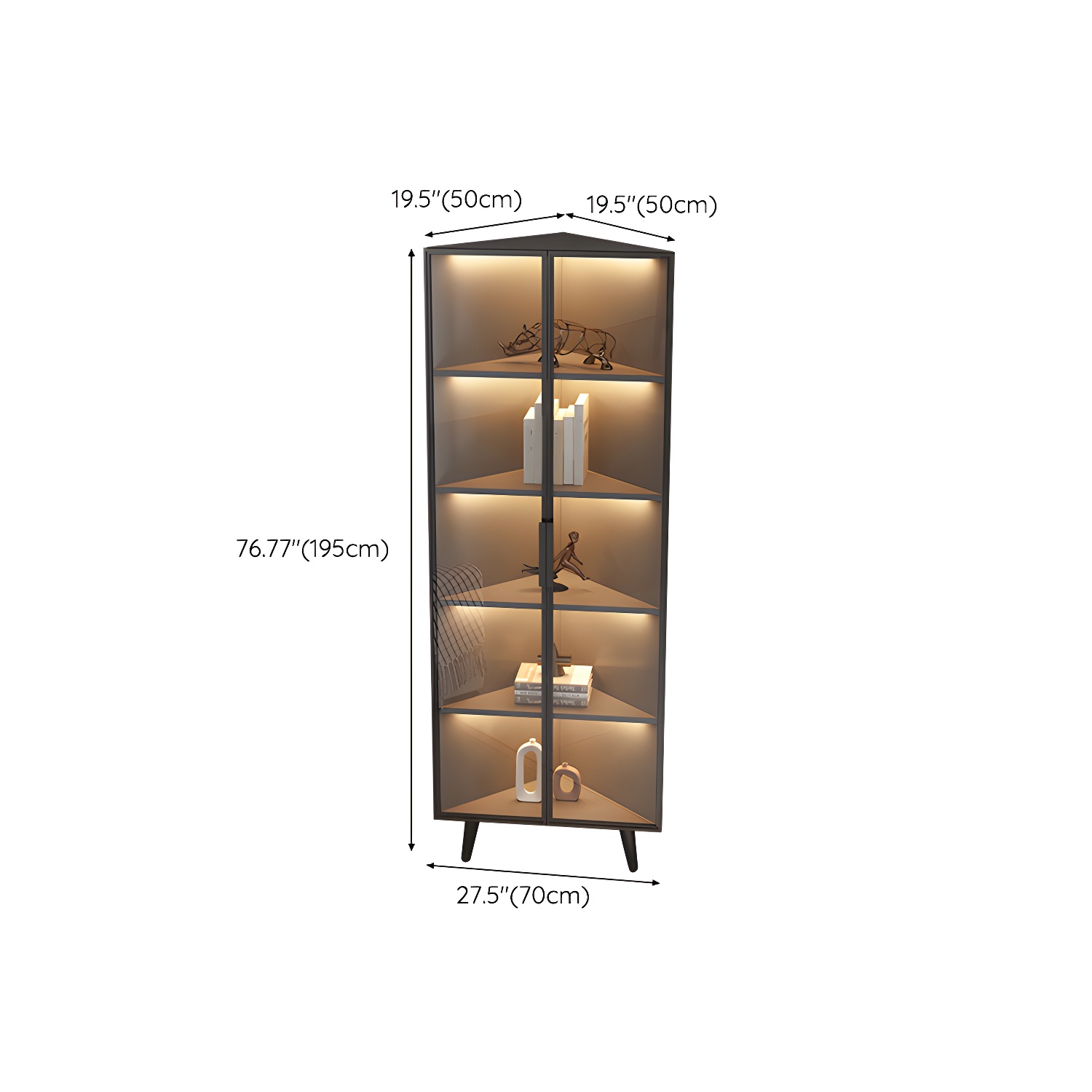 Corner Modern Accent Cabinet with Black Metal Base and Glass Doors, Black Wood Counter Top - image 27