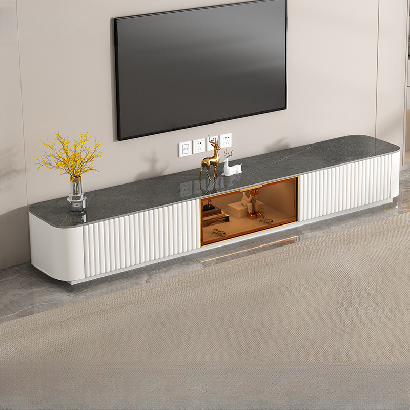 Trendy Vitreous Countertop TV Stand with Closet and 2 Drawers for Sitting Room - image 2