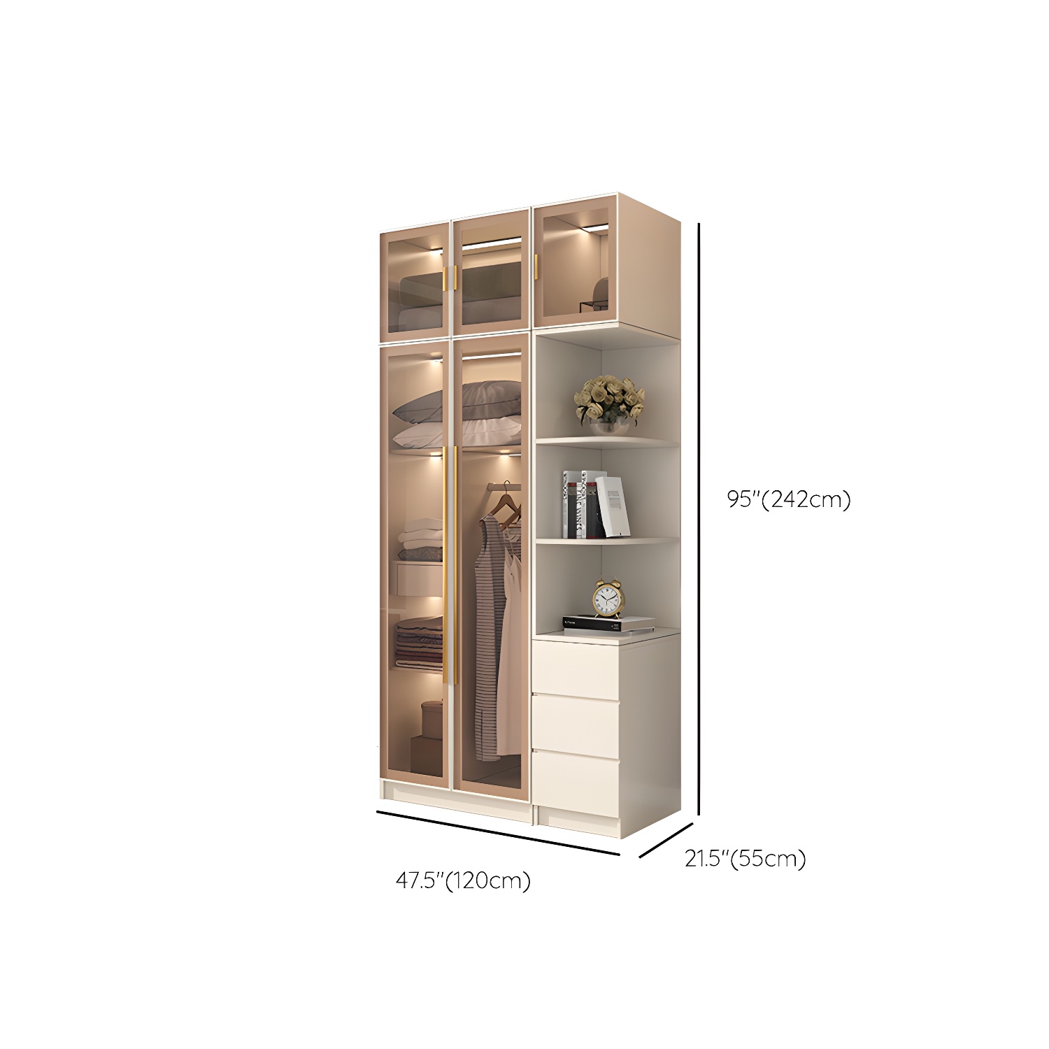 Glass and Wood Wardrobe Cabinet with Shelves Modern Wardrobe Closet - image 23