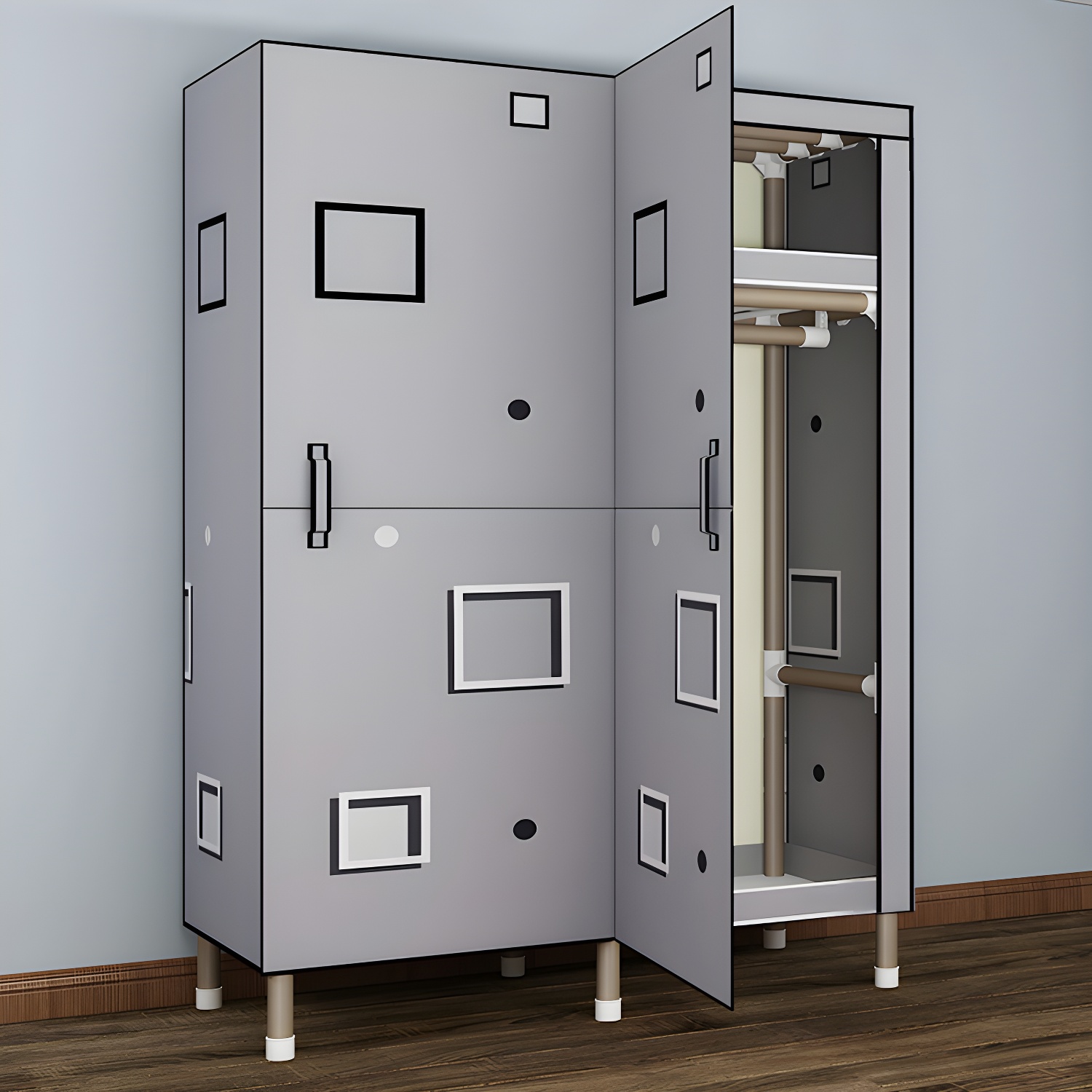 Foldable Freestanding Wardrobe Metal Frame Multifunctional Wardrobe for Bedroom - image 4