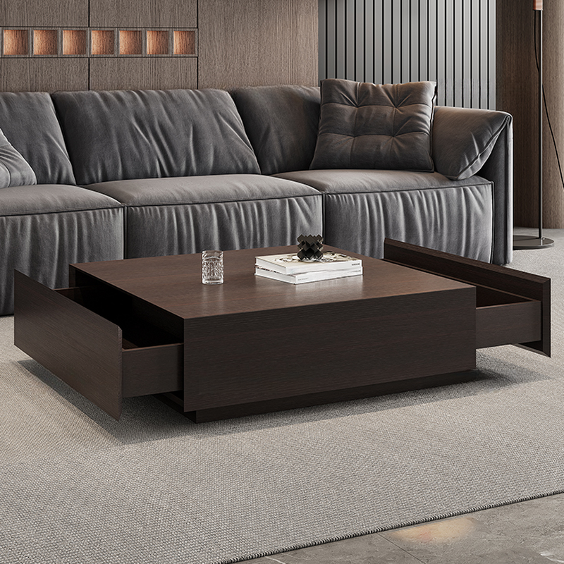 Solid Oak Wood Square Accent Table with 2 Drawers for Living Room - image 4