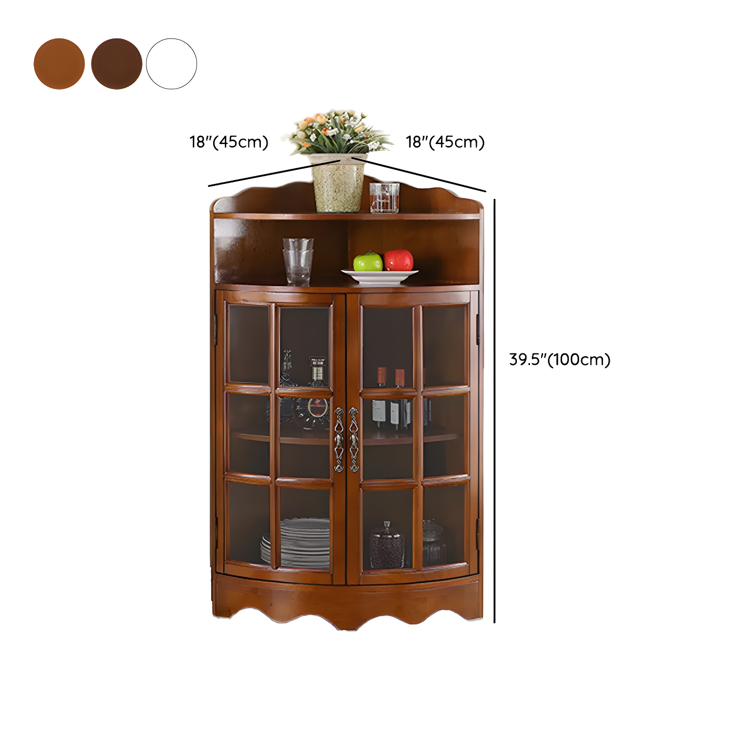 Corner Mid-Century Modern Accent Cabinet with Wood Countertop and Glass Doors - image 15