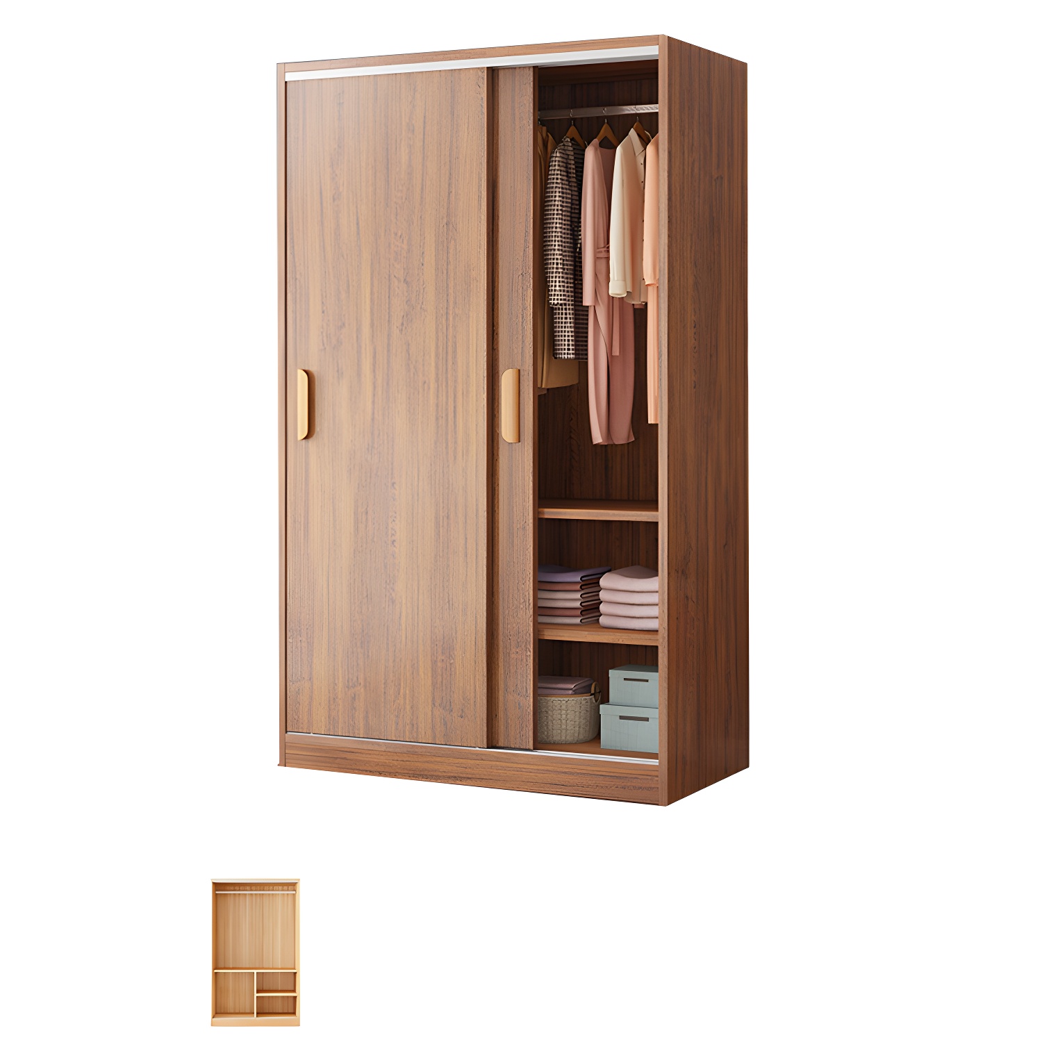 Modern Wood Wardrobe Armoire with Sliding Doors and Shelves Included
