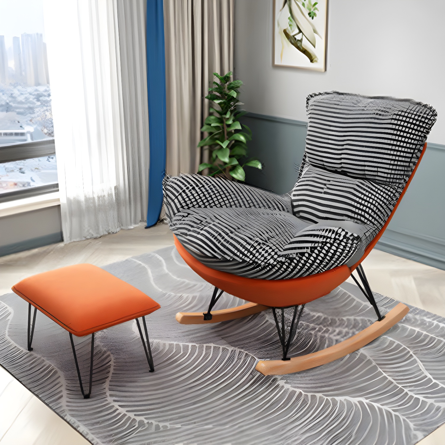 Modern Rocking Chair Metal Frame Doll Cotton Filling Cushion Wingback Rocker Chair - image 8