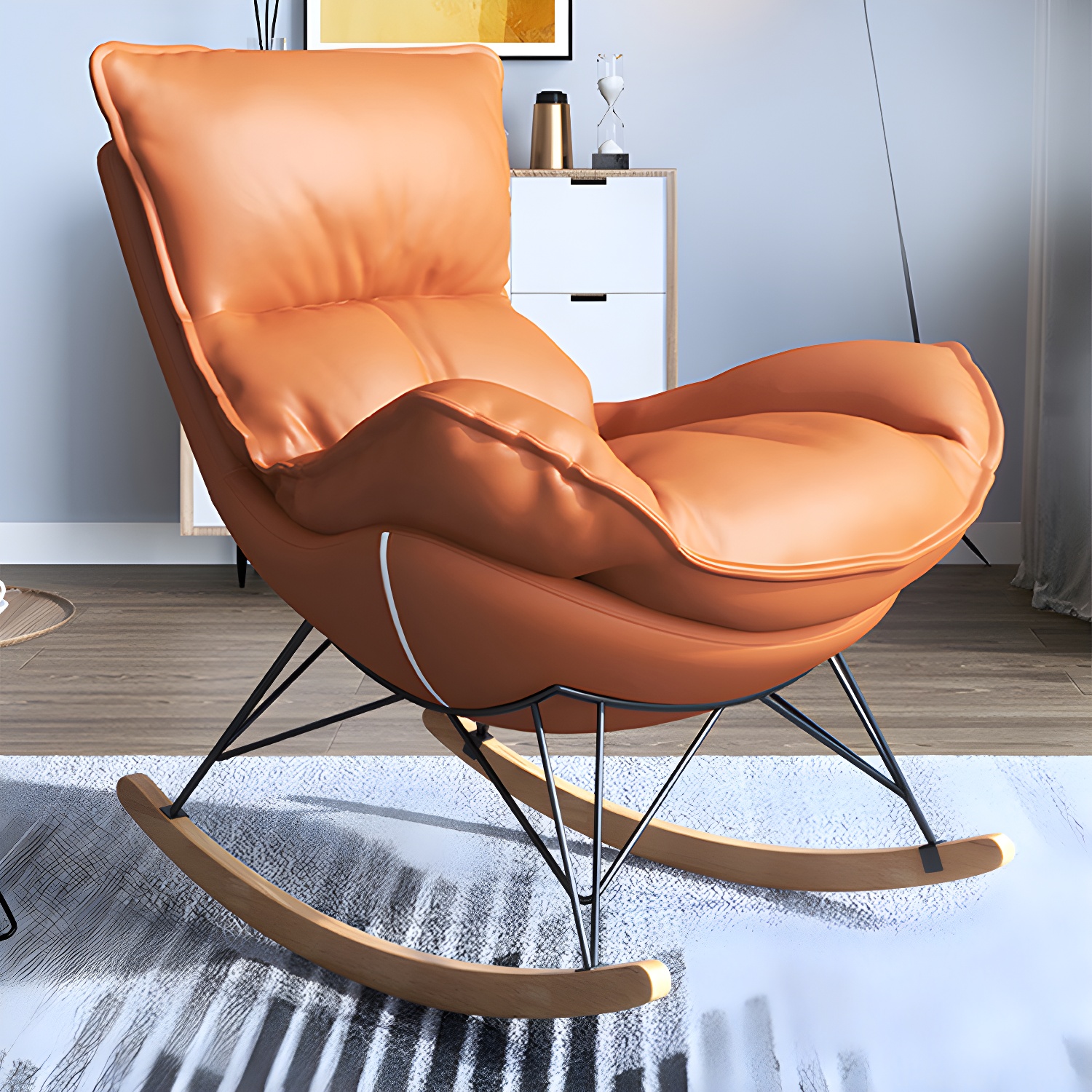 Contemporary Rocker Chair Antique Finish Rocking Chair with Ottoman - image 14