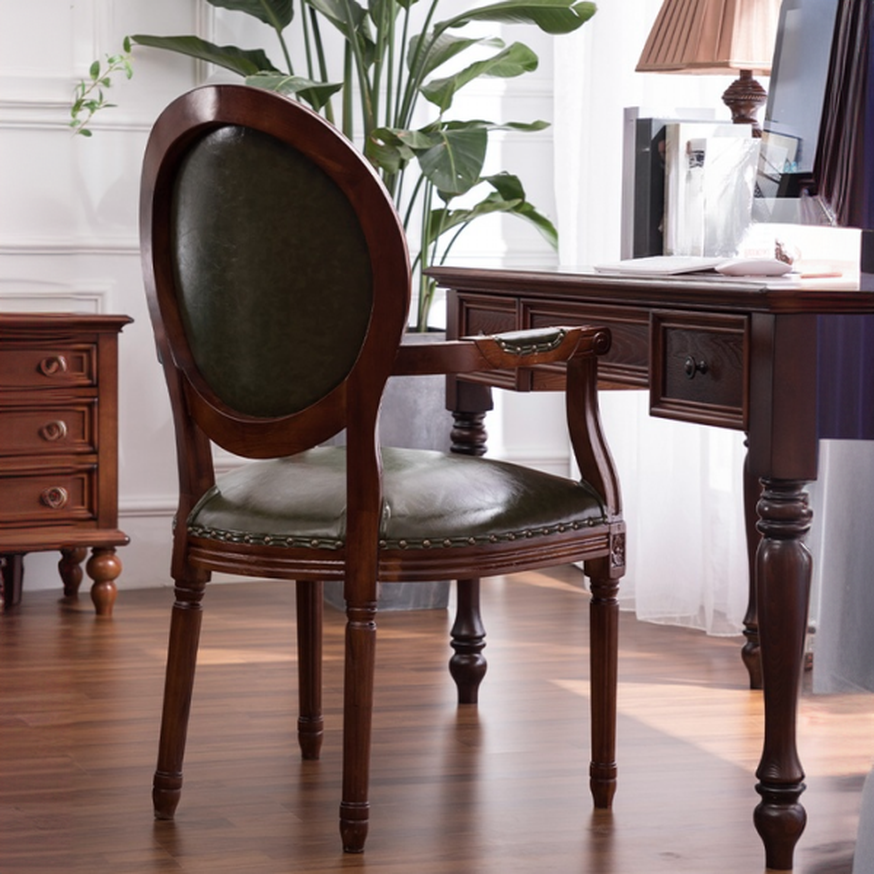 French Sturdy King Louis Back Upholstered Arm Chair/Side Chair with Nailhead Accent, Foot Pads and Weathered Wood Base - image 17