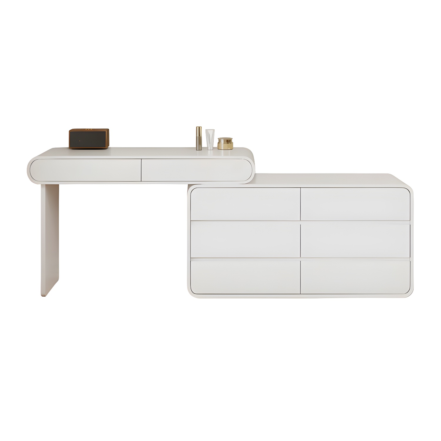 Modern White Wooden Makeup Vanity With Soft Close Drawers & Easy Assembly, Standard Width