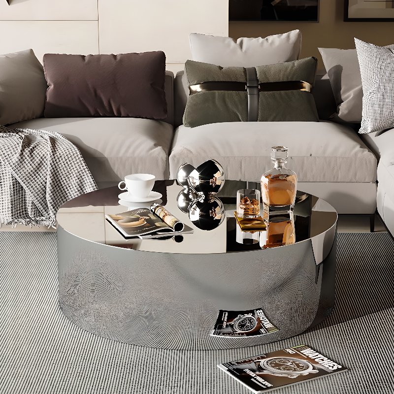 Silver Alloy Irregular/Circular-shaped Accent Table for Small Spaces