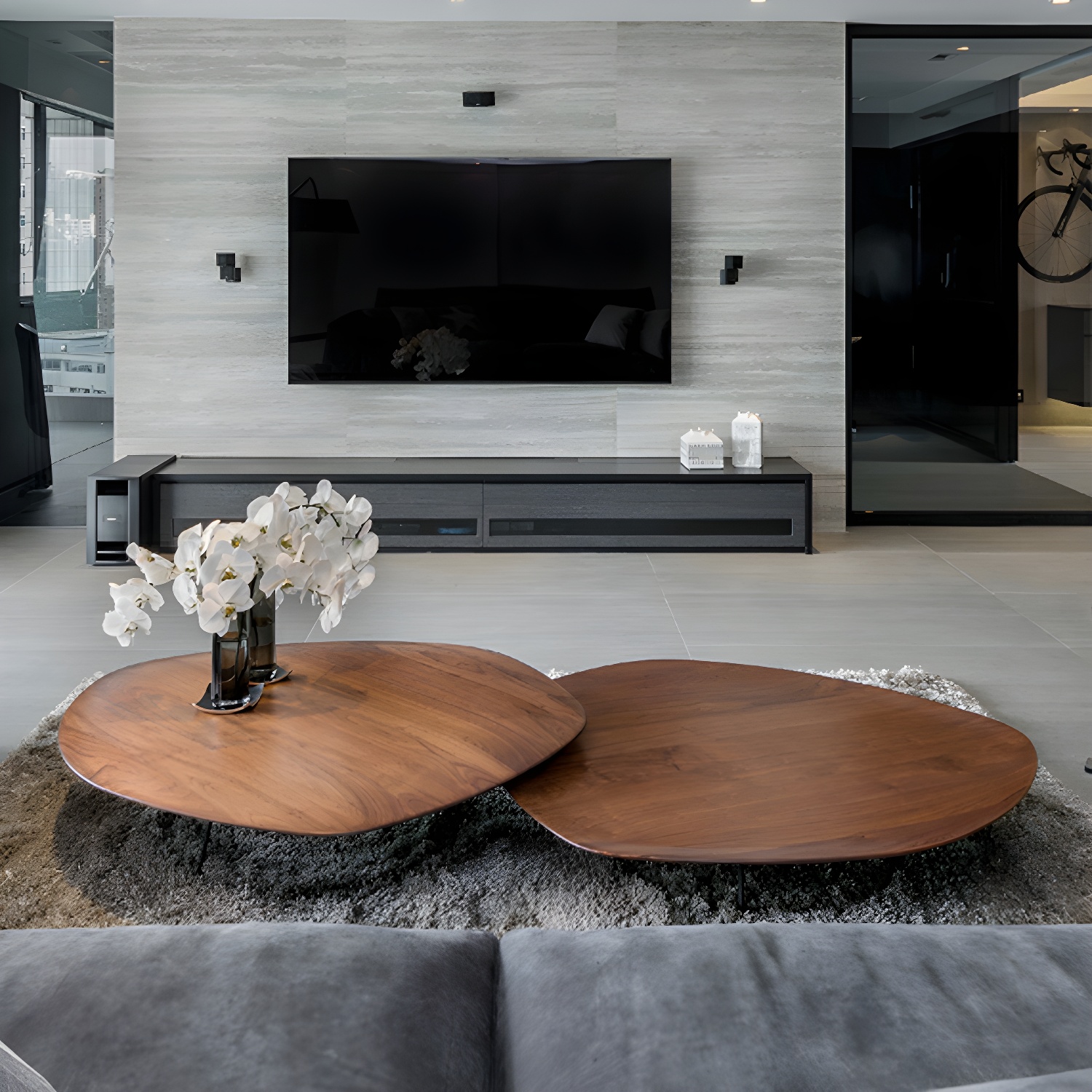 Modern Free Form Wood Coffee Table with Black Metal Frame - Storage Not Included