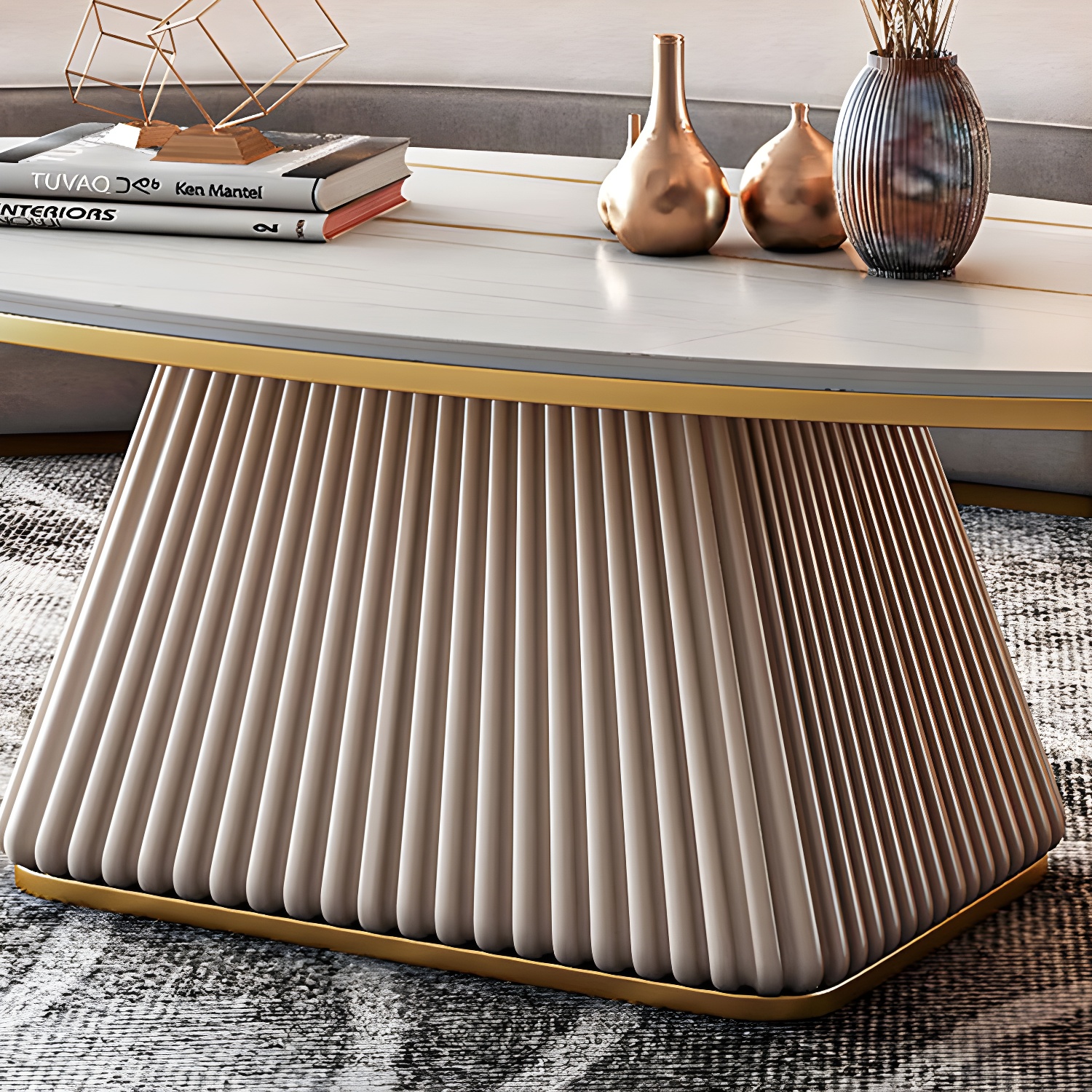 Glam Single Coffee Table Oval Pedestal Coffee Cocktail Table - image 10