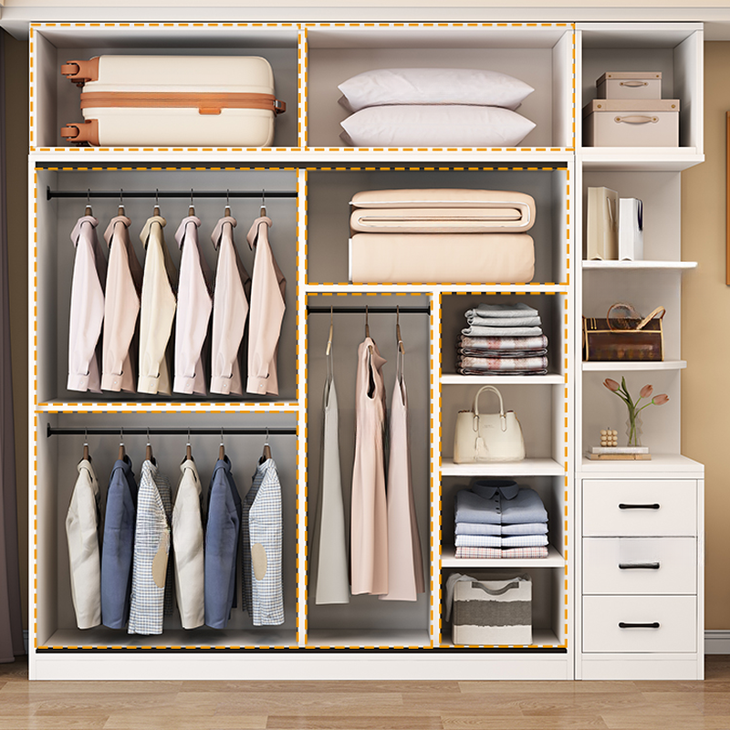 White Modish Manufactured Wood Independent Armoire Cabinet with Soft Close Drawer, Soft Close Door, and Interior Shelves