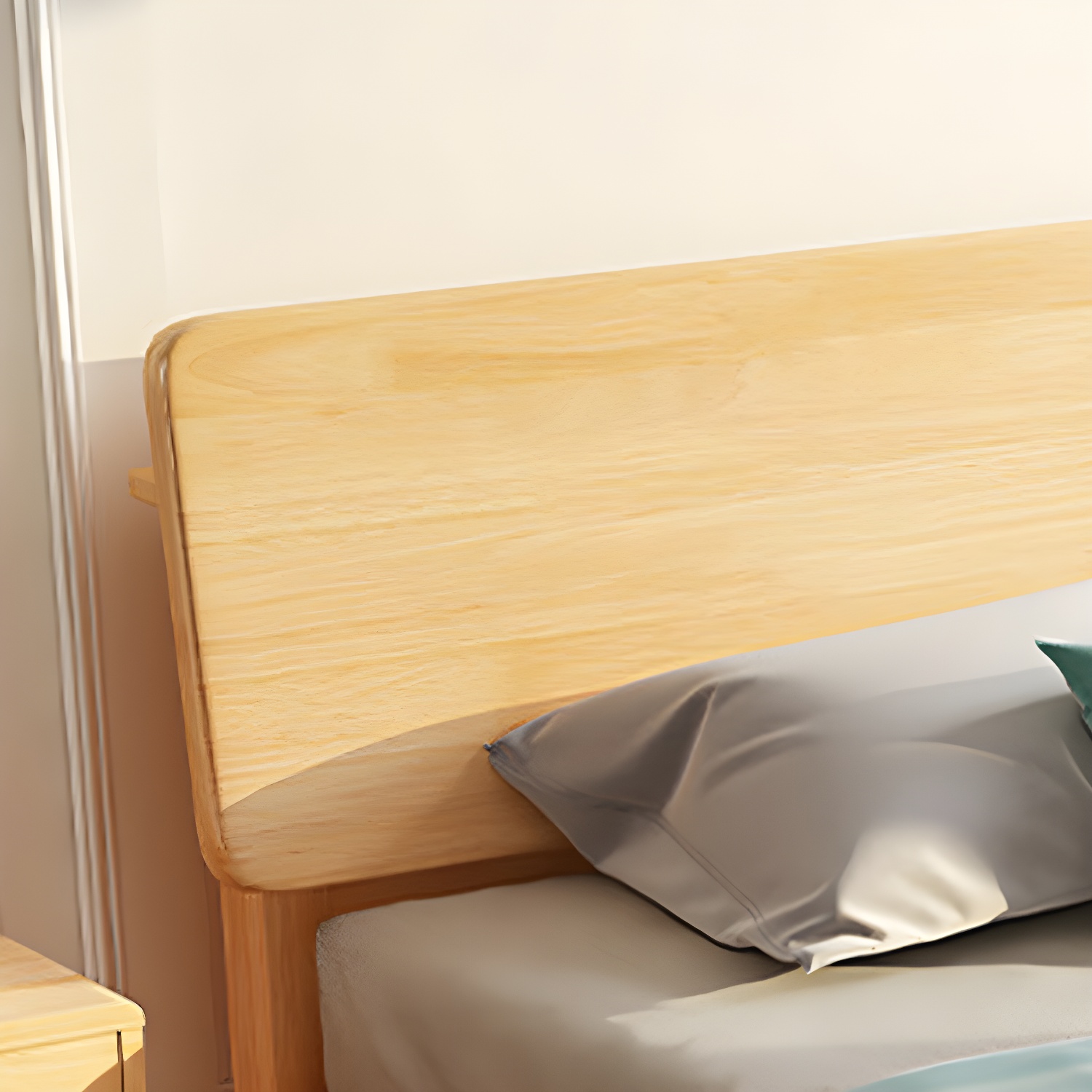 84.65 inch Wide Scandinavian Bed Frame Solid Wood Standard Bed with Headboard - image 8