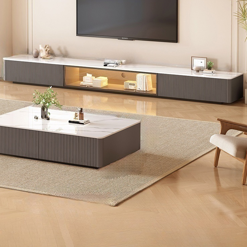Modish Sintered Stone TV Stand with 2-Drawer, Cabinet & Cable Management Living Room - image 8