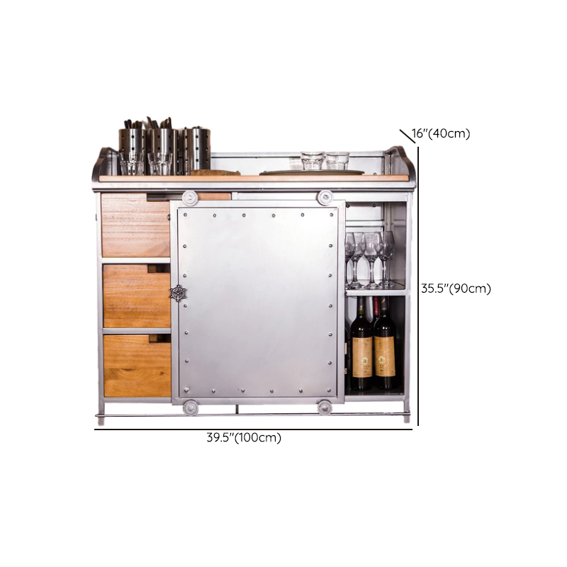 Industrial Metal Sideboard Cabinet with Wood Countertop, 3 Drawers, and Sliding Doors - image 26