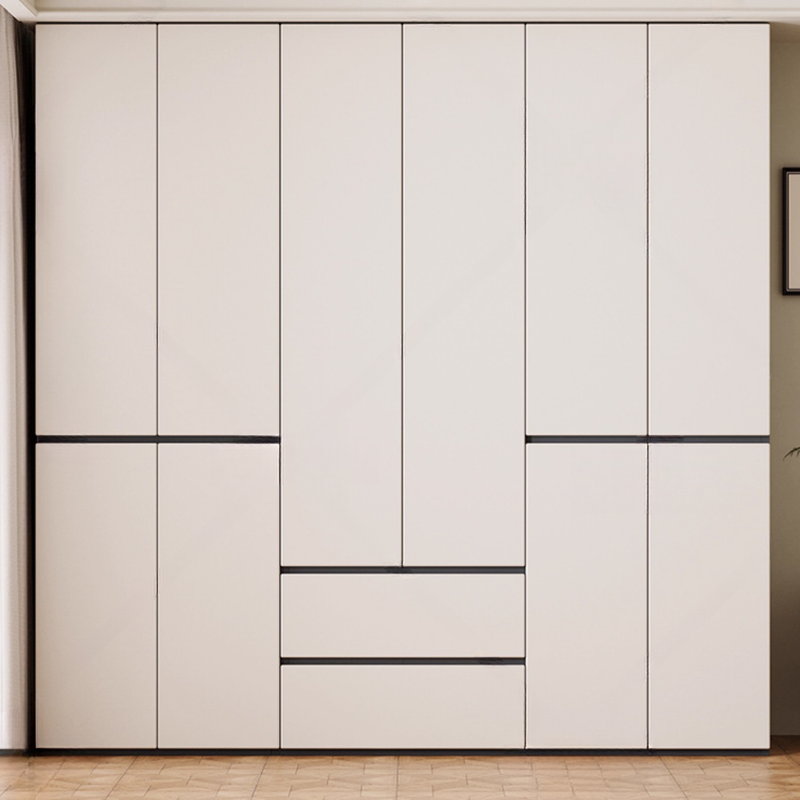 Dove Grey Minimalist Manufactured Wood Wardrobe Closet with 2 Drawers, Soft Close Door, Interior Shelves, and Clothing Rod