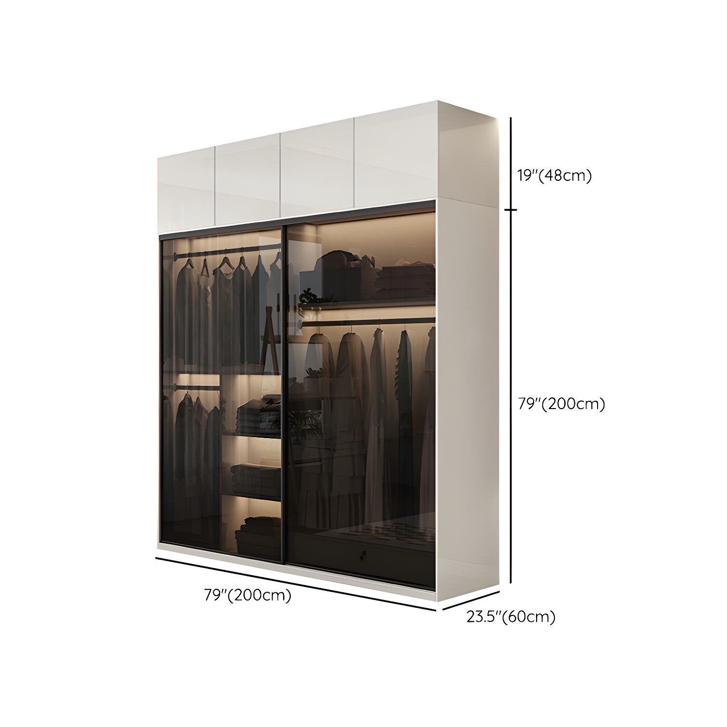 White Glass Wardrobe Rod Included Wardrobe Wardrobe Closet without Light - image 18