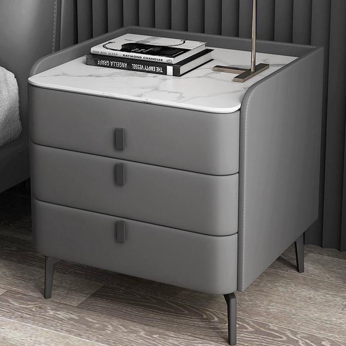 Modern Wooden 3-Drawer Nightstand Stone Countertop with Legs Partial Assembly Required - image 6